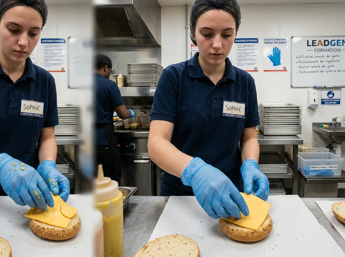 Équipe de restauration en plein service dans une cuisine professionnelle